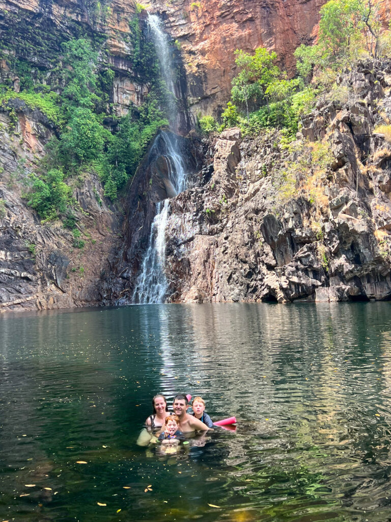 Cherie's family swimming at Tjaynera Falls/Sandy Creek at Litchfield National Park