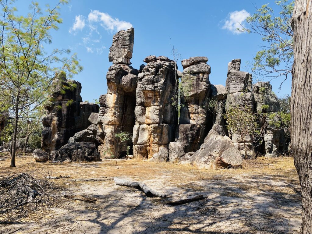 lost city rock formation with blue sky and australian outback in litchfield national park