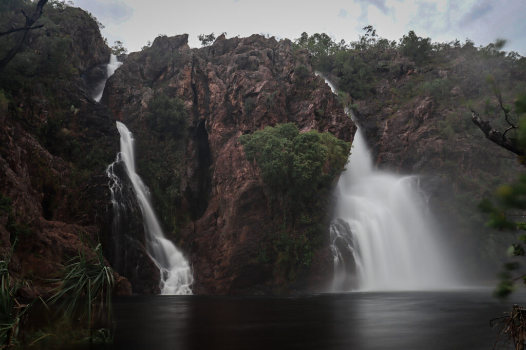 flooding florence falls on a cloudy day at litchfield national park